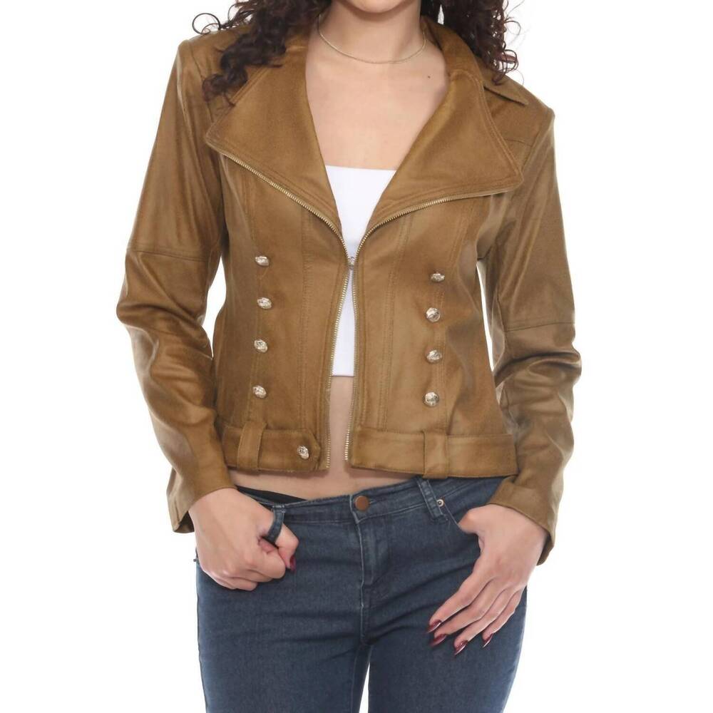 NEW INSIGHT vegan leather military jacket in willow green